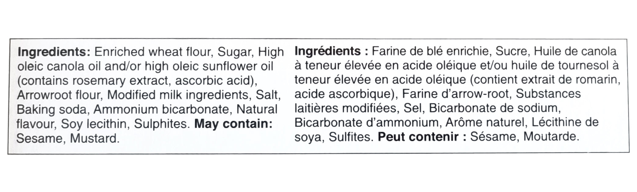 PC Arrowroot Cookies, 350g/12 oz. Box Ingredients