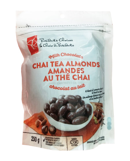 President's Choice Milk Chocolate Chai Tea Almonds, 250g/8.75 oz. Bag {Imported from Canada}