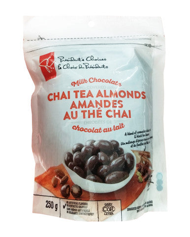 President's Choice Milk Chocolate Chai Tea Almonds, 250g/8.75 oz. Bag {Imported from Canada}