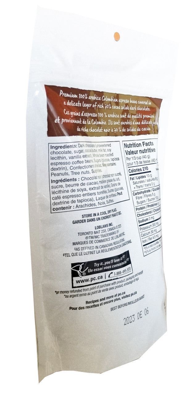 President's Choice Dark Chocolate covered Espresso Beans, 250g/8.75 oz. Bag {Imported from Canada}
