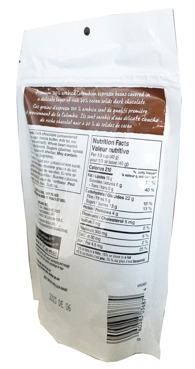 President's Choice Dark Chocolate covered Espresso Beans, 250g/8.75 oz. Bag {Imported from Canada}