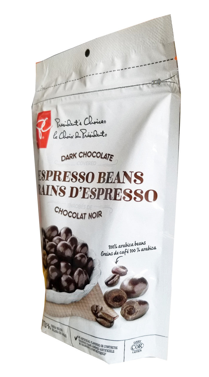 President's Choice Dark Chocolate covered Espresso Beans, 250g/8.75 oz. Bag {Imported from Canada}