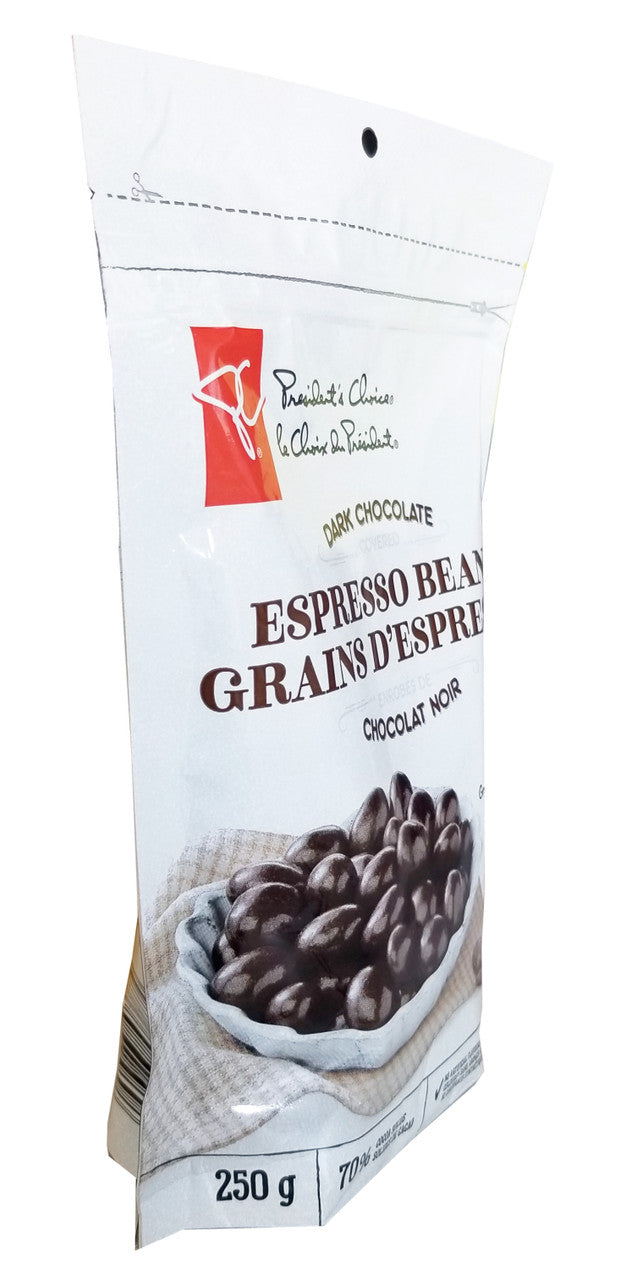 President's Choice Dark Chocolate covered Espresso Beans, 250g/8.75 oz. Bag {Imported from Canada}