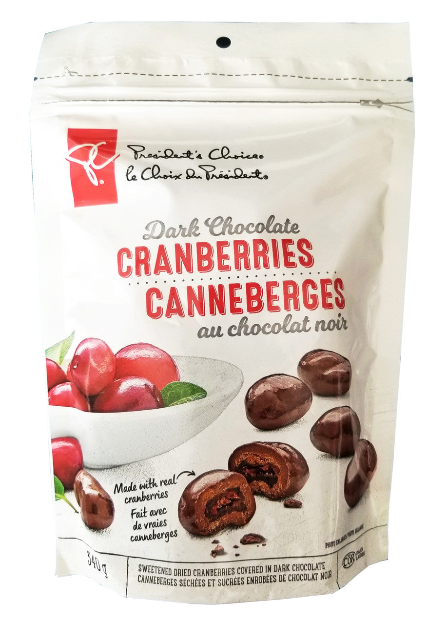 President's Choice Dark Chocolate Cranberries, 340g/12 oz. Bag {Imported from Canada}