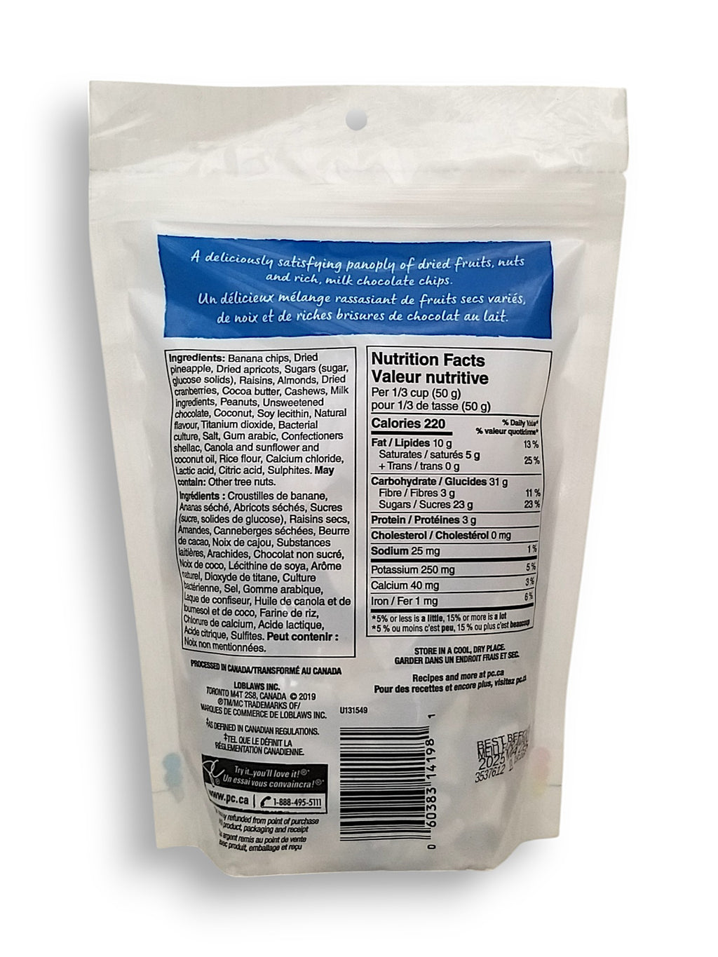 Back of President's Choice Everything Trail Mix, 300g/10.6 oz., Bag