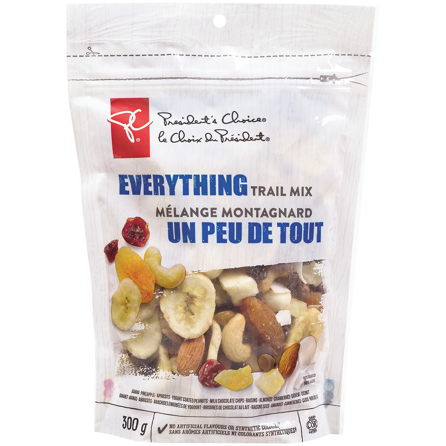 Front of President's Choice Everything Trail Mix, 300g/10.6 oz., Bag