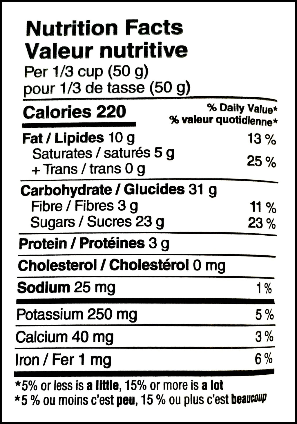 Nutrition facts label of President's Choice Everything Trail Mix, 300g/10.6 oz., Bag