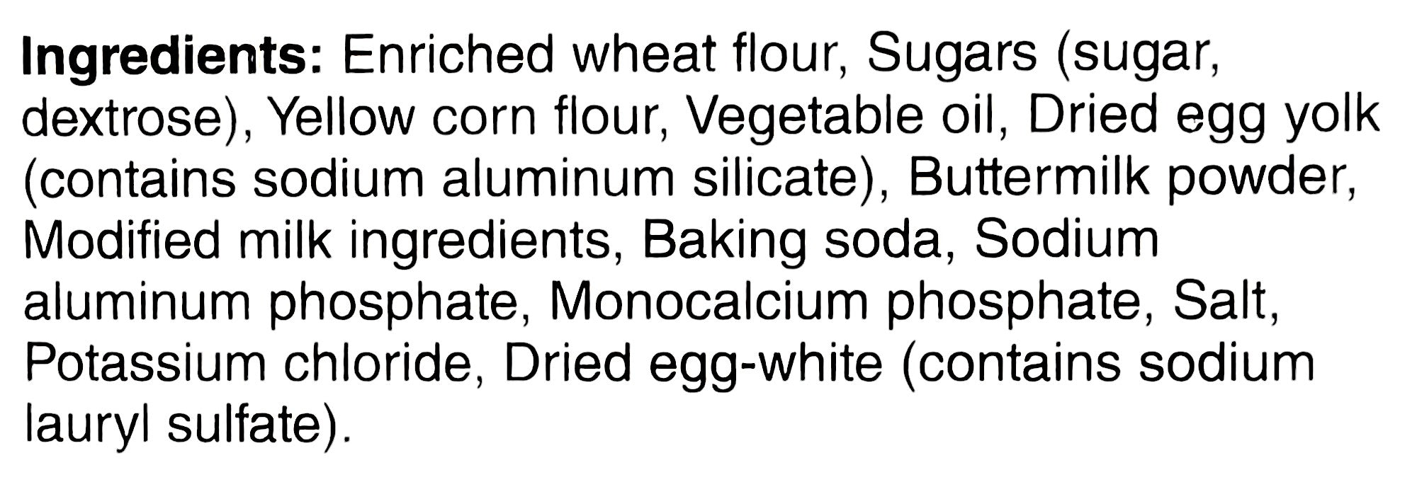 Presidents Choice Extra Fluffy Buttermilk Pancake & Waffle Mix, 905g/2 lb., ingredients label.