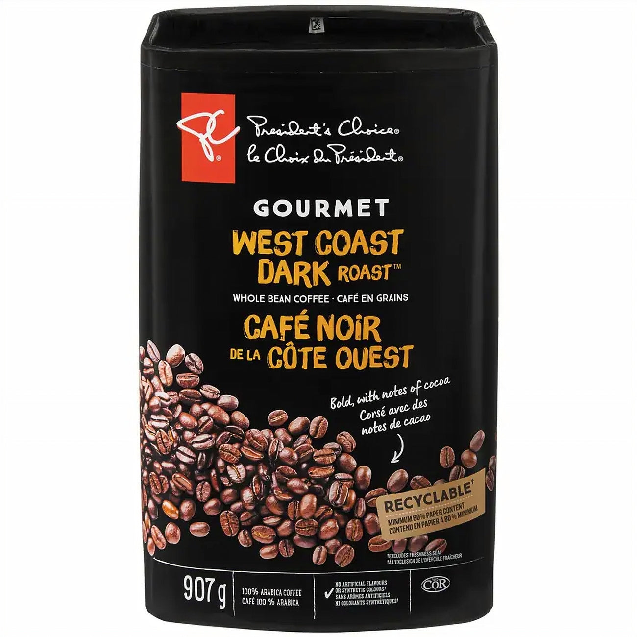 President's Choice Gourmet West Coast Dark Roast Whole Bean Coffee, 907g/31.9 oz