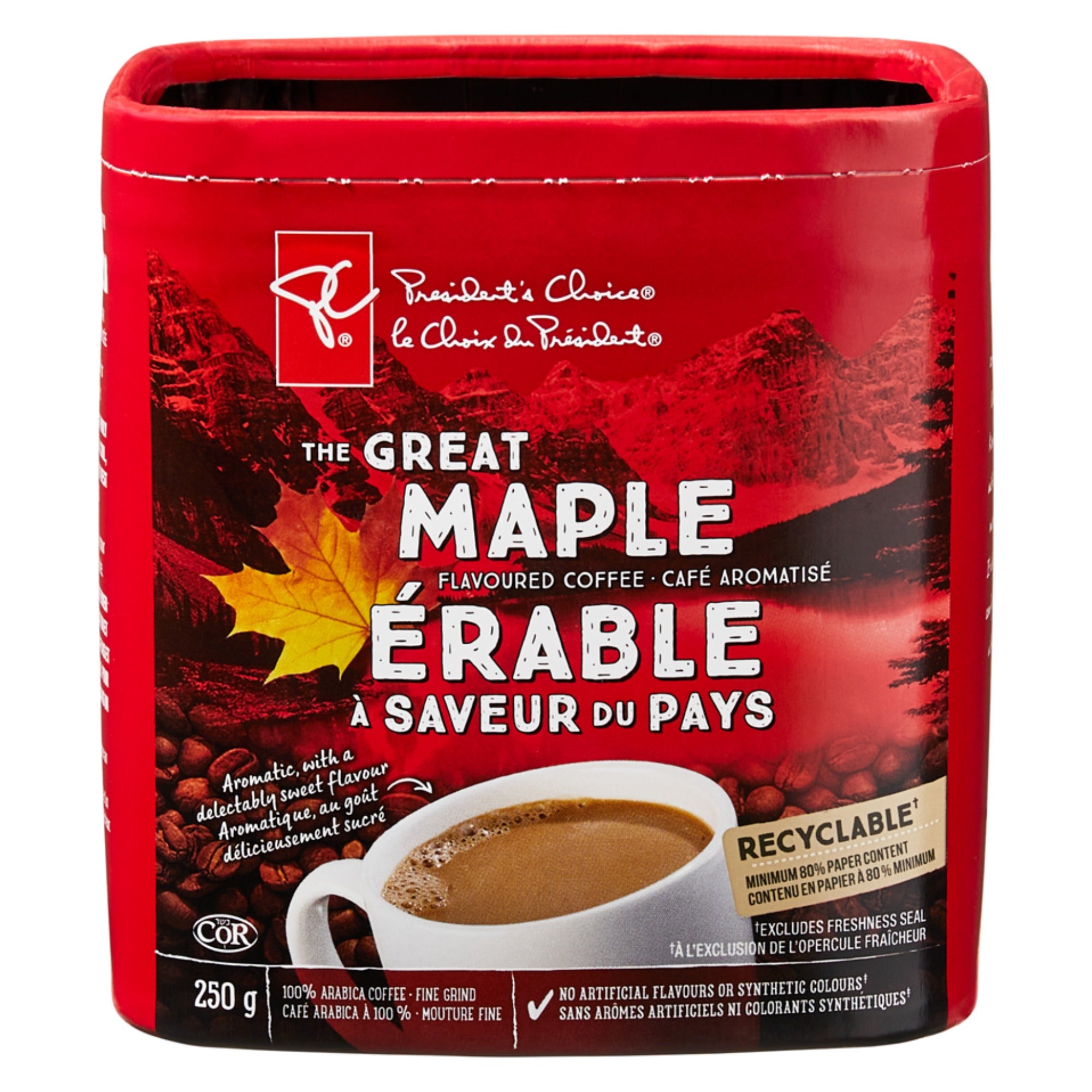 Front of President’s Choice Great Canadian Maple ground coffee, 8.75 oz box