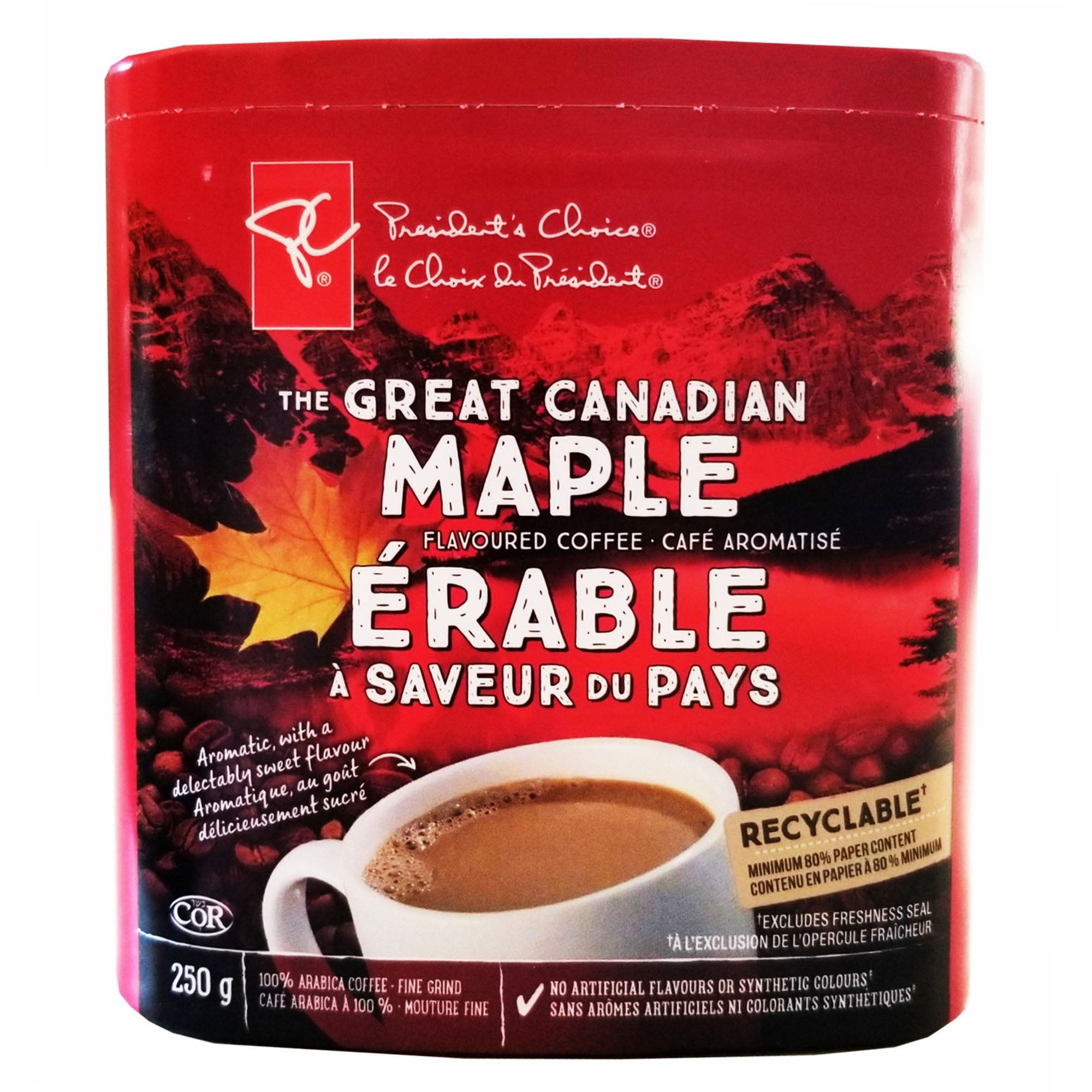 Second front view of President’s Choice Great Canadian Maple ground coffee box