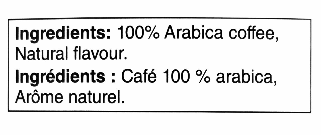 Ingredients label on President’s Choice Great Canadian Maple ground coffee