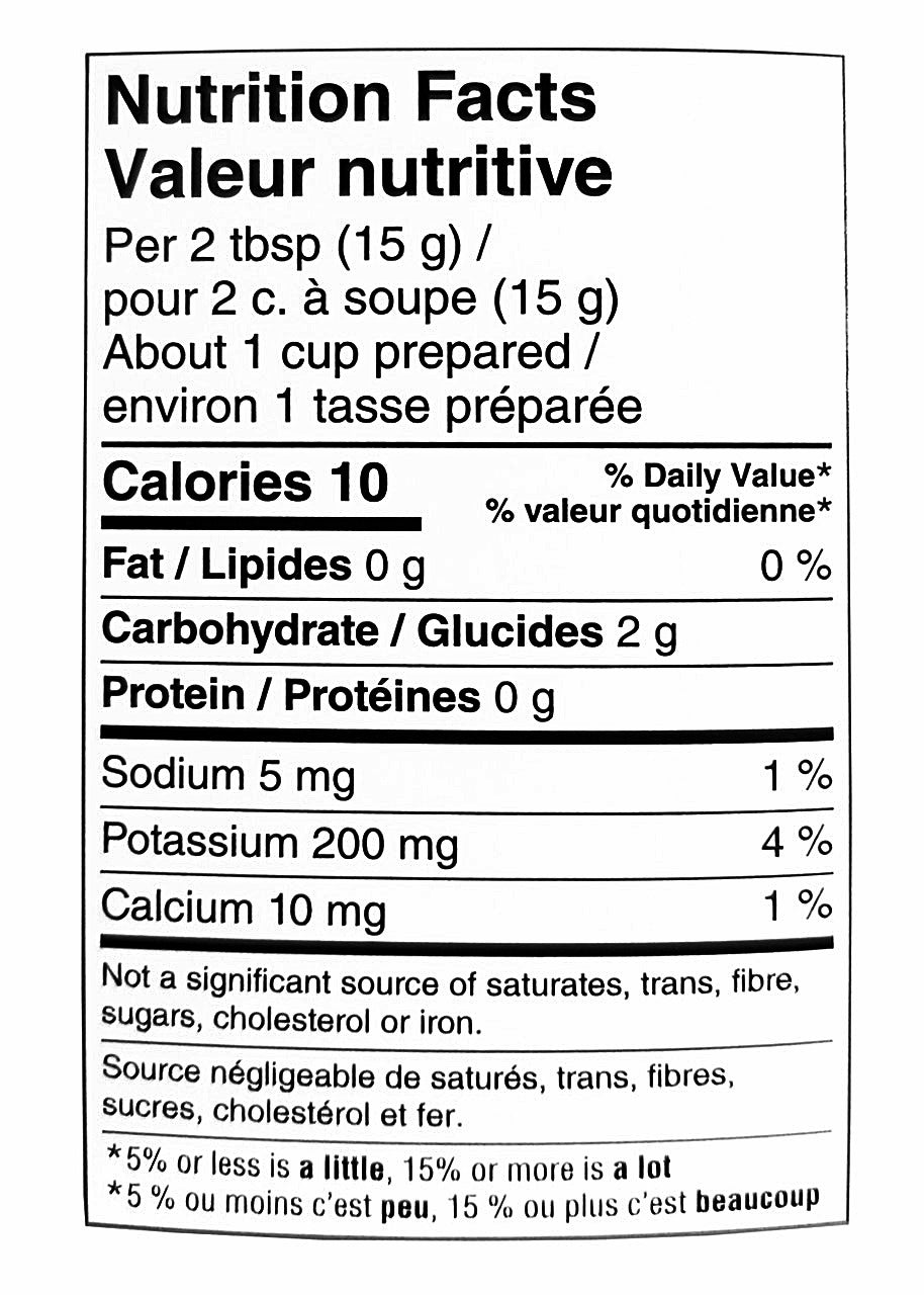 Nutrition facts label on President’s Choice Great Canadian Maple ground coffee