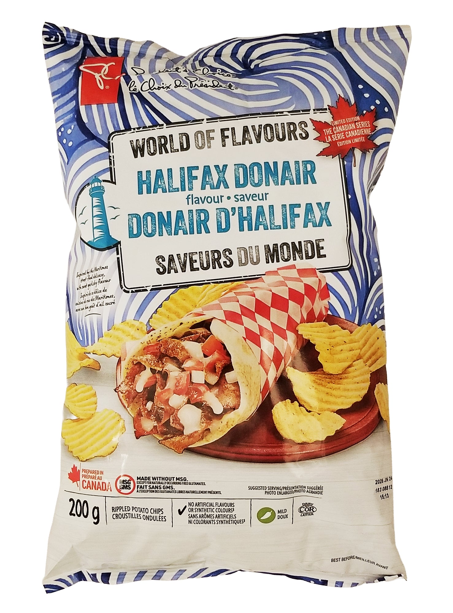 President's Choice Halifax Donair Flavored Potato Chips 200 g front of bag