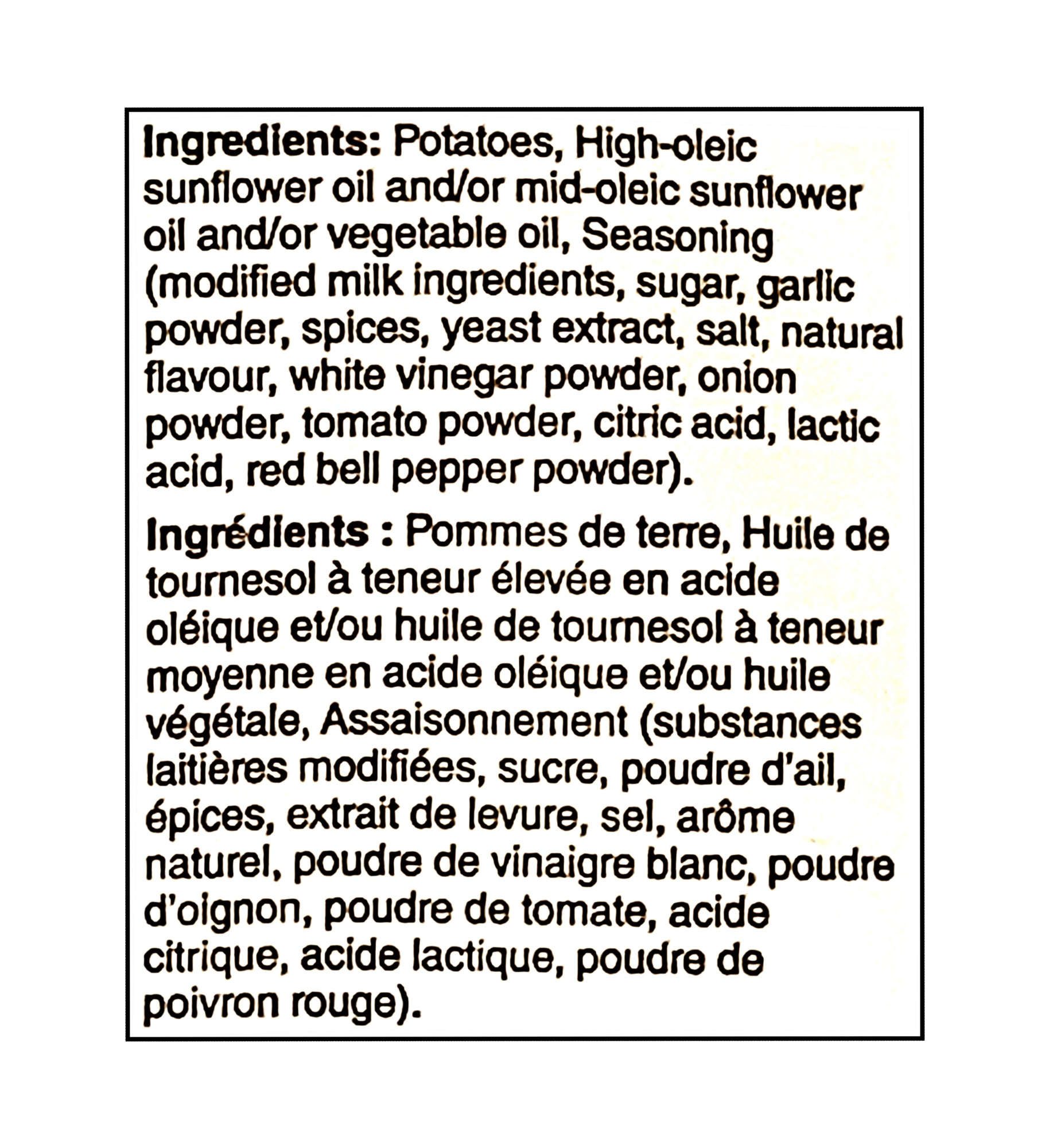 President's Choice Halifax Donair Flavored Potato Chips 200 g ingredients list