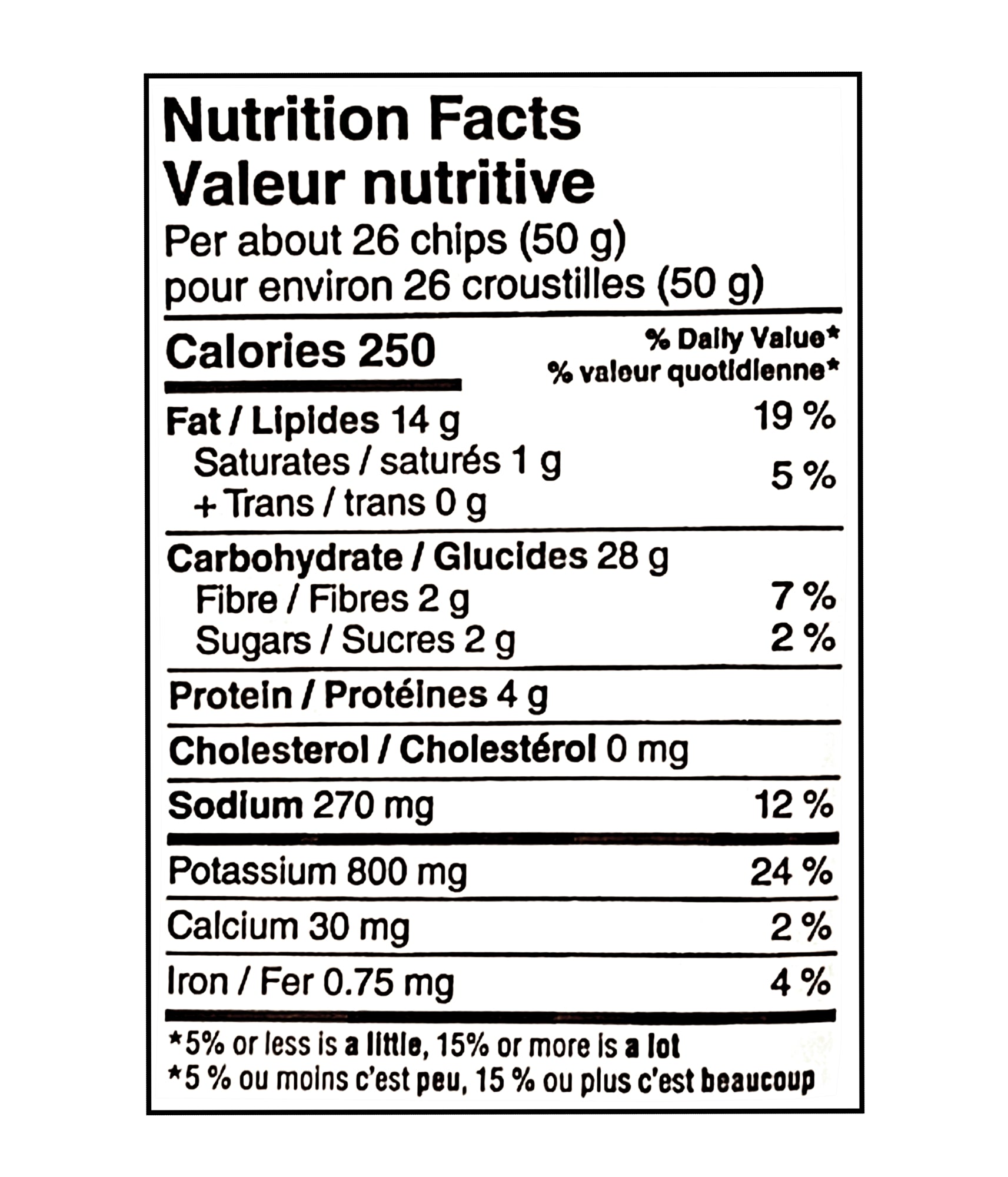 President's Choice Halifax Donair Flavored Potato Chips 200 g nutrition facts panel