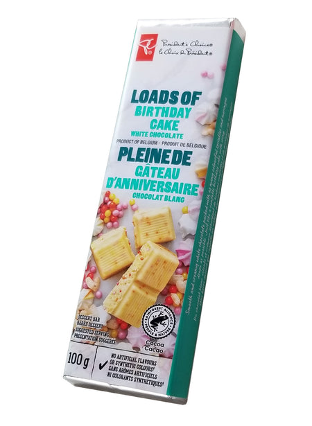 President's Choice Loads of Birthday Cake White Chocolate Bar, 100g/3.5 oz. (Imported from Canada)