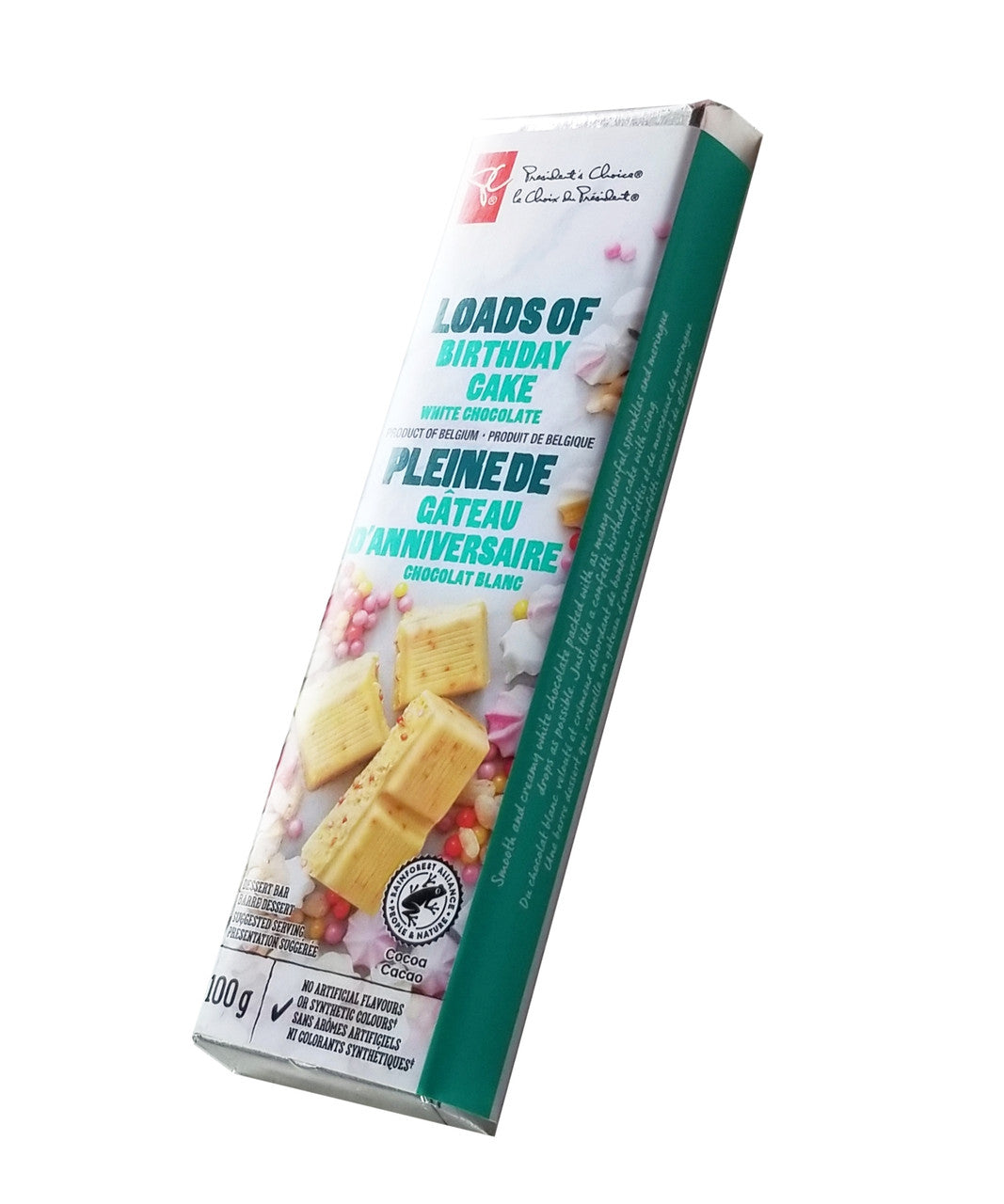President's Choice Loads of Birthday Cake White Chocolate Bar, 100g/3.5 oz. (Imported from Canada)