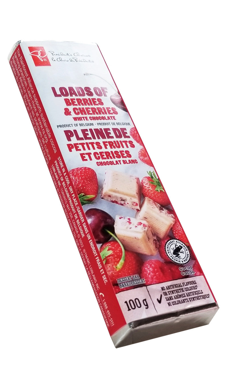 President's Choice Loads of Berries & Cherries White Chocolate Bar, 100g/3.5 oz. (Imported from Canada)