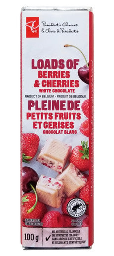 President's Choice Loads of Berries & Cherries White Chocolate Bar, 100g/3.5 oz. (Imported from Canada)