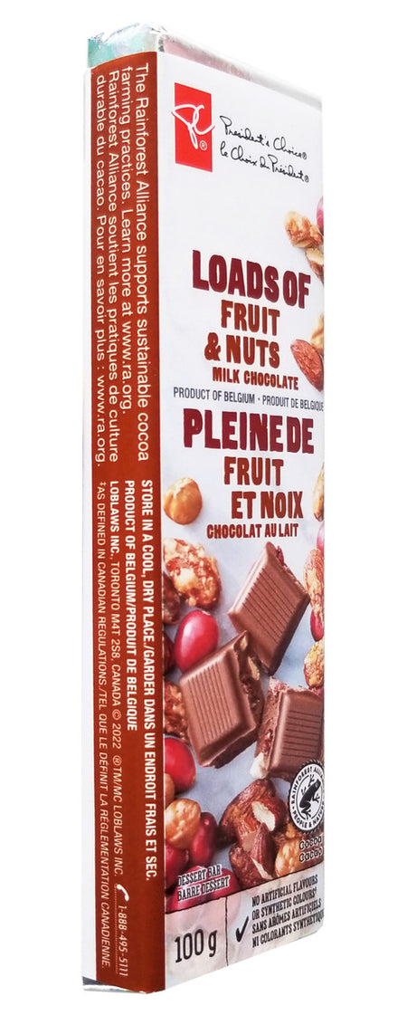 President's Choice Loads of Fruit & Nuts Milk Chocolate Bar, 100g/3.5 oz. (Imported from Canada)