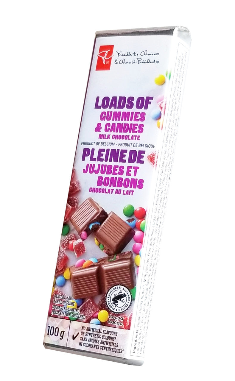President's Choice Loads of Gummies & Candies Milk Chocolate Bar, 100g