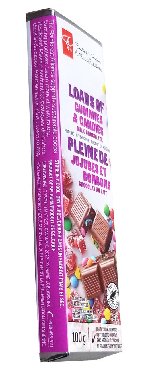 President's Choice Loads of Gummies & Candies Milk Chocolate Bar, 100g/3.5 oz. (Imported from Canada)