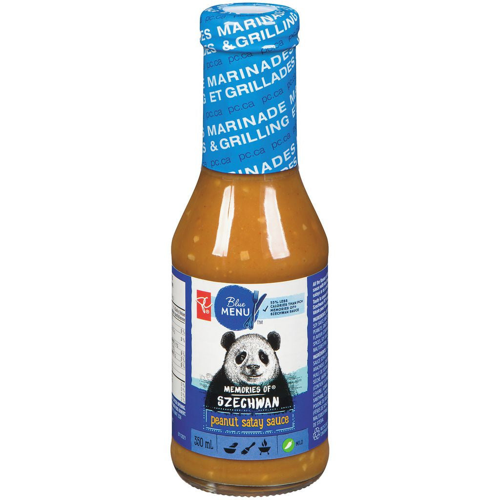 PC MEMORIES OF Szechwan Blue Menu Spicy Peanut Satay Sauce, 350ml – Bold & Flavorful Asian Sauce - Front