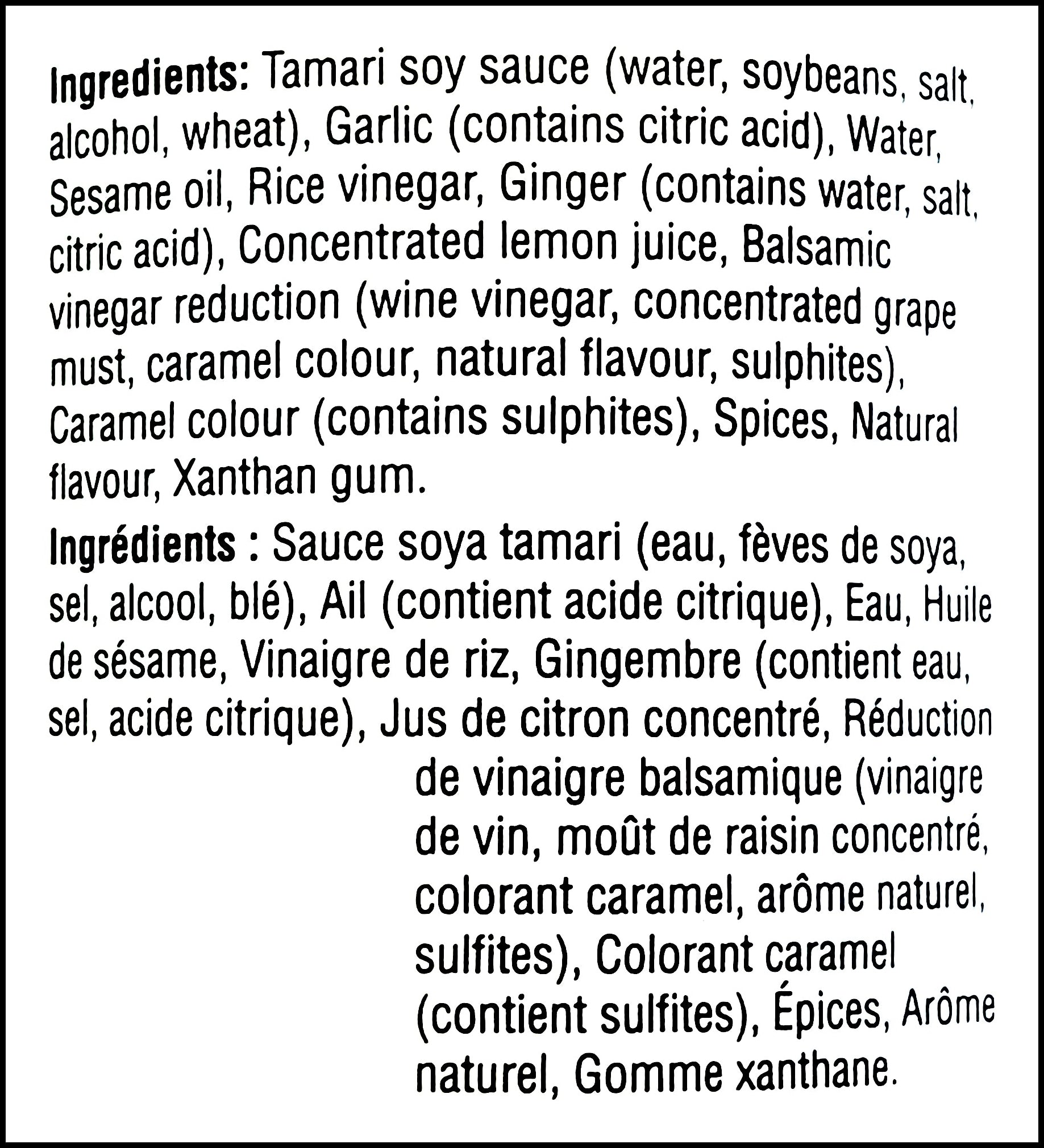 PC Memories Of Kobe Tamari Garlic Sauce 350ml/11.8 oz., ingredients label