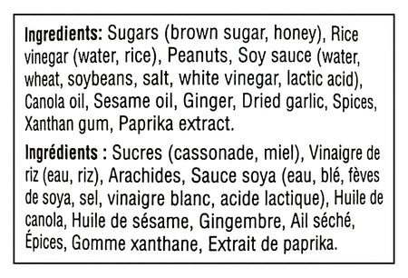PC MEMORIES OF Szechwan Peanut Satay Sauce, 350ml – Bold & Flavorful Asian Sauce - Ingredients Label