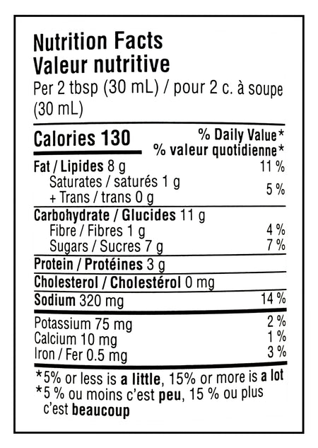 PC MEMORIES OF Szechwan Peanut Satay Sauce, 350ml – Bold & Flavorful Asian Sauce - Nutrition Facts Label