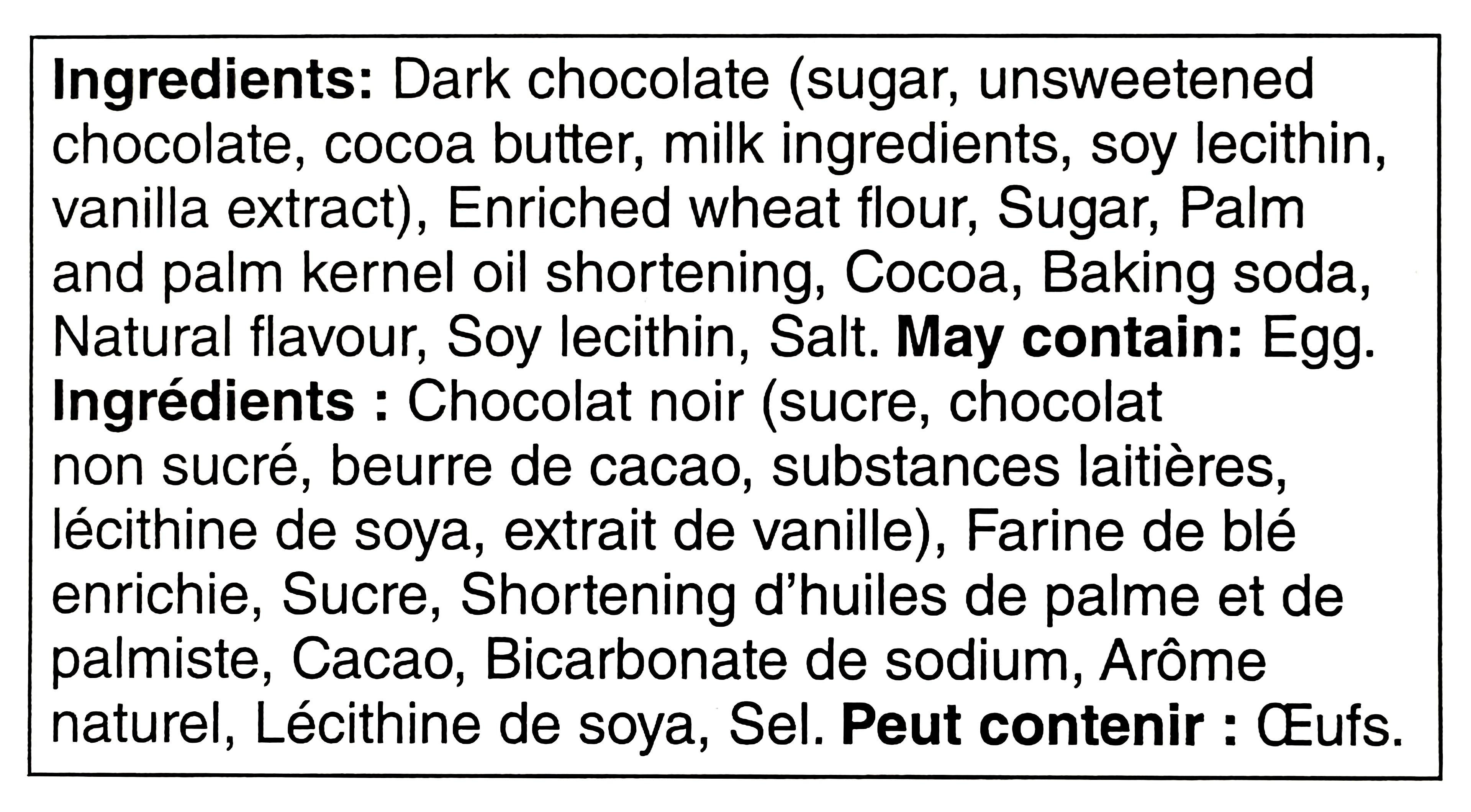 Ingredients list for President's Choice Mint Slamscuits on a white background