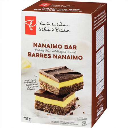 Box of President's Choice Nanaimo Bar baking mix on a white background