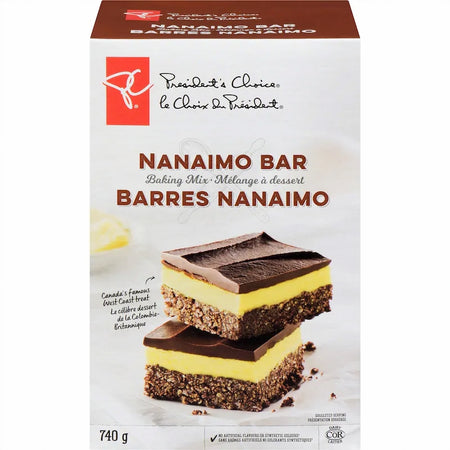 Box of President's Choice Nanaimo Bar baking mix on a white background