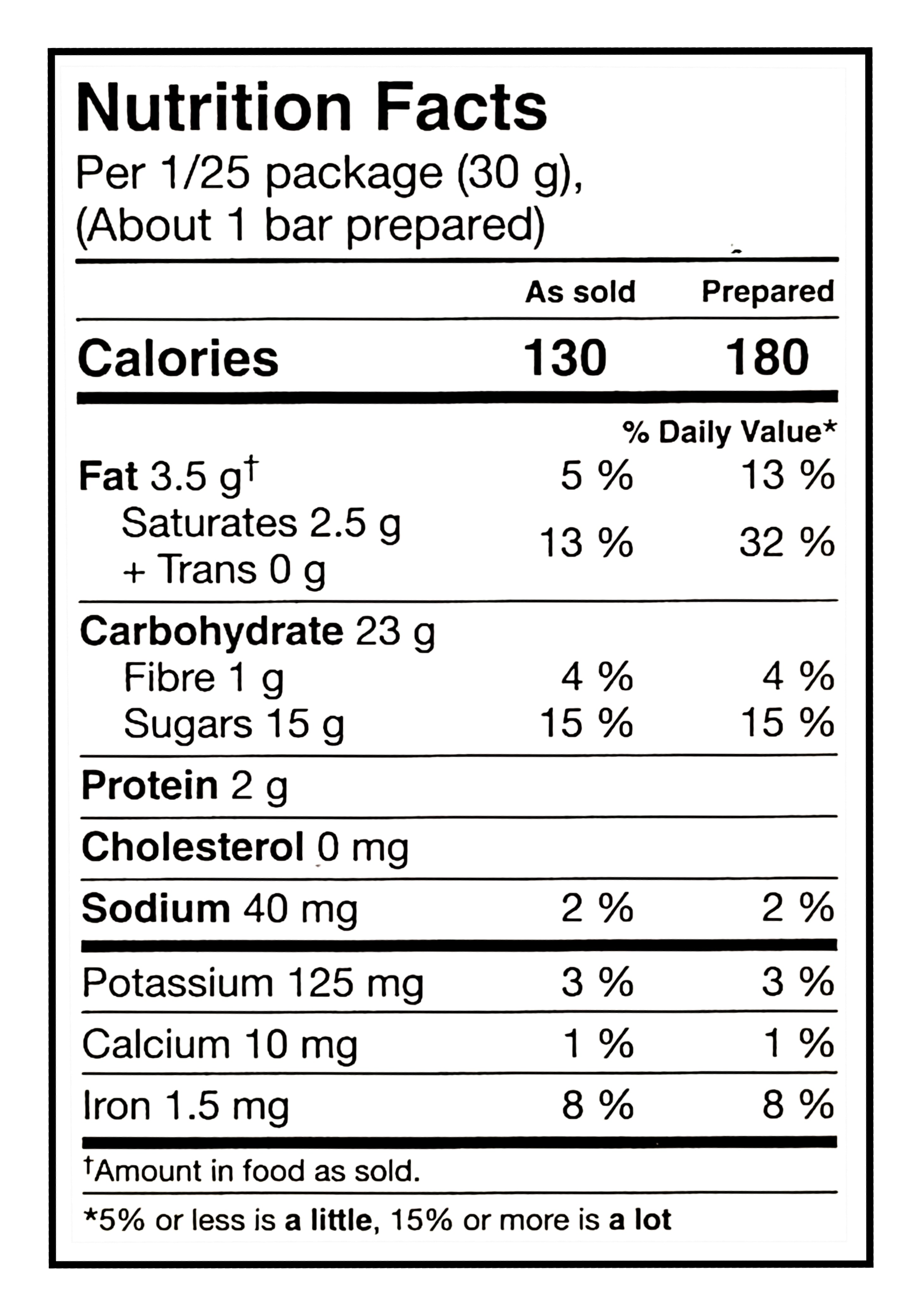 Nutrition facts label for President's Choice Nanaimo Bar Baking Mix