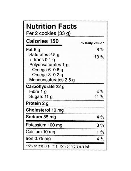 President's Choice Oatmeal Raisin Cookies 350g nutrition facts panel