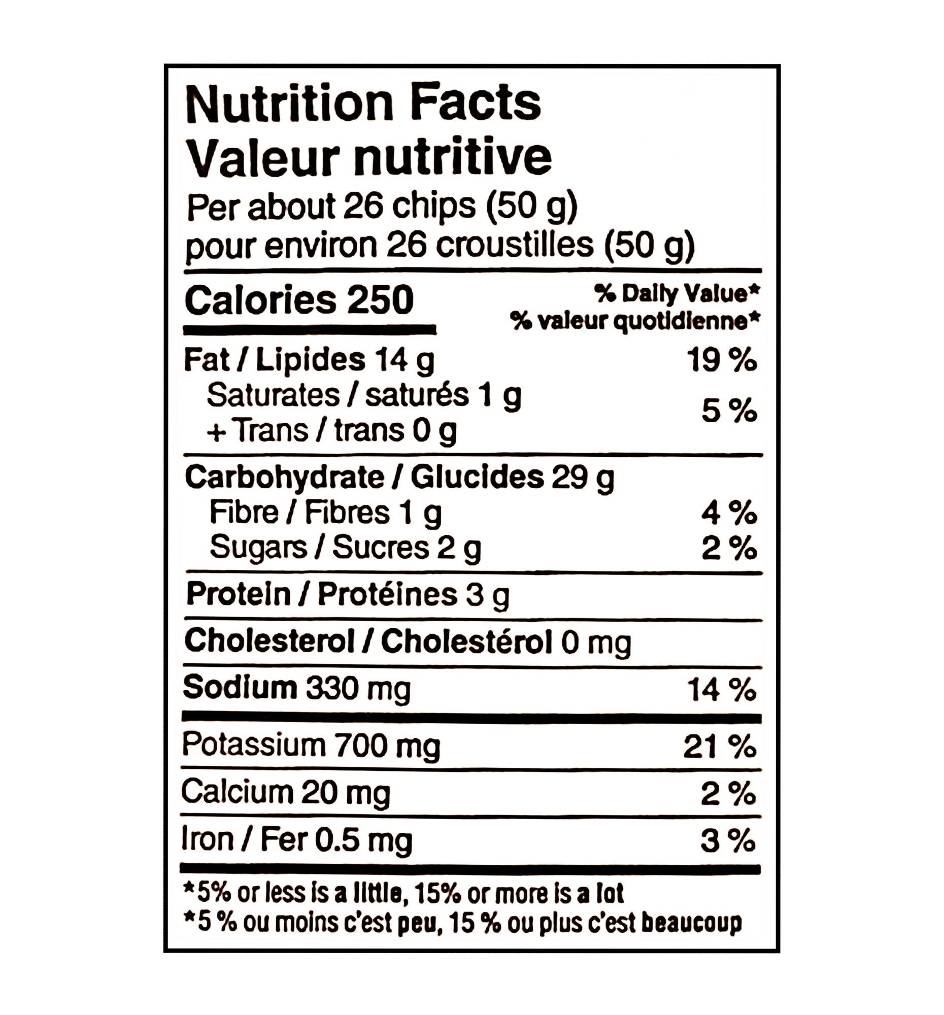 President's Choice Peameal Bacon Sandwich Flavored Potato Chips 200 g nutrition facts panel