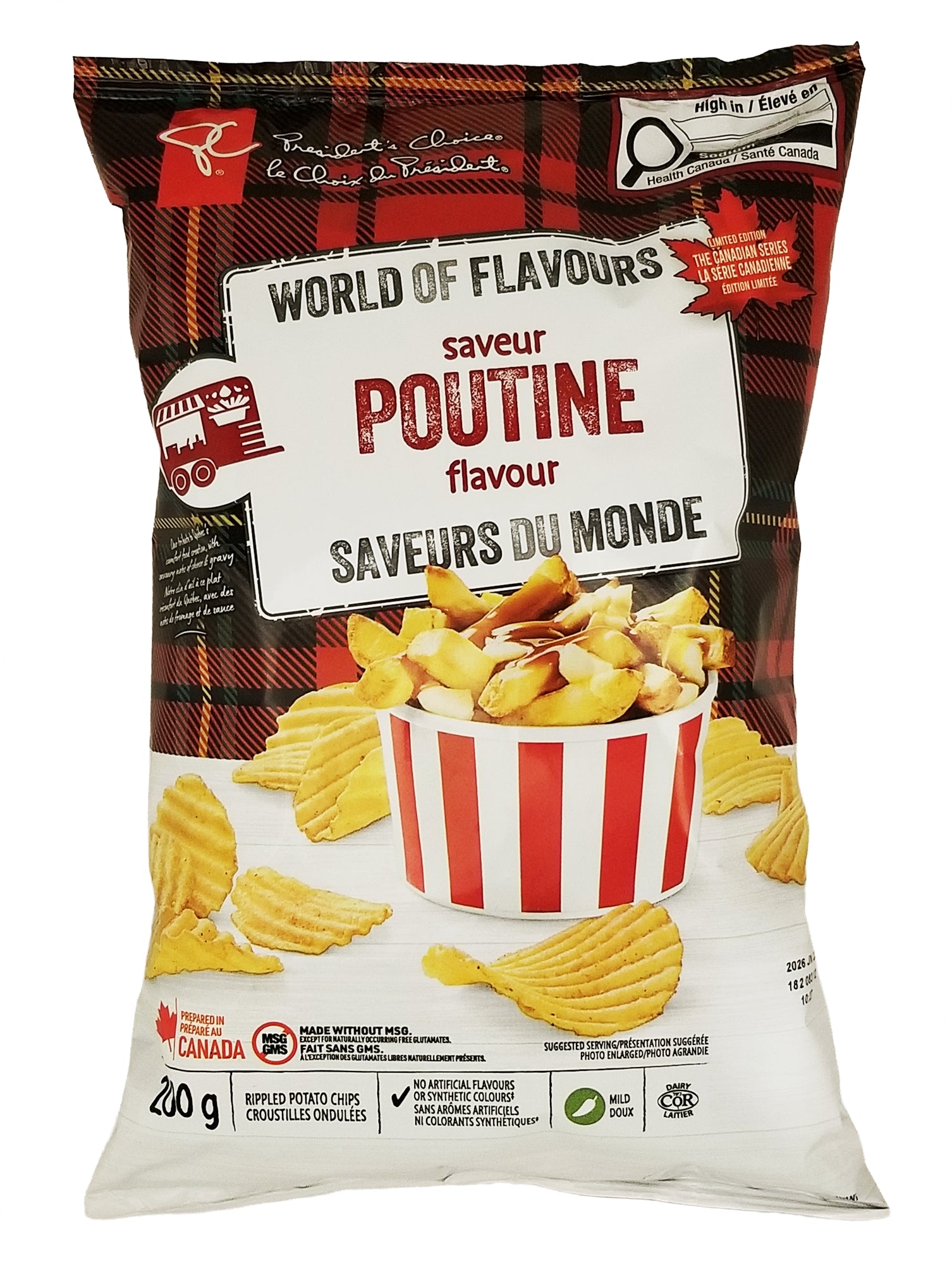 President's Choice Poutine Flavored Potato Chips 200 g front view of bag