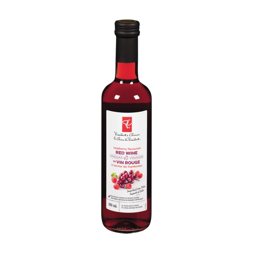 President's Choice Raspberry Flavored Red Wine Vinegar front of Bottle