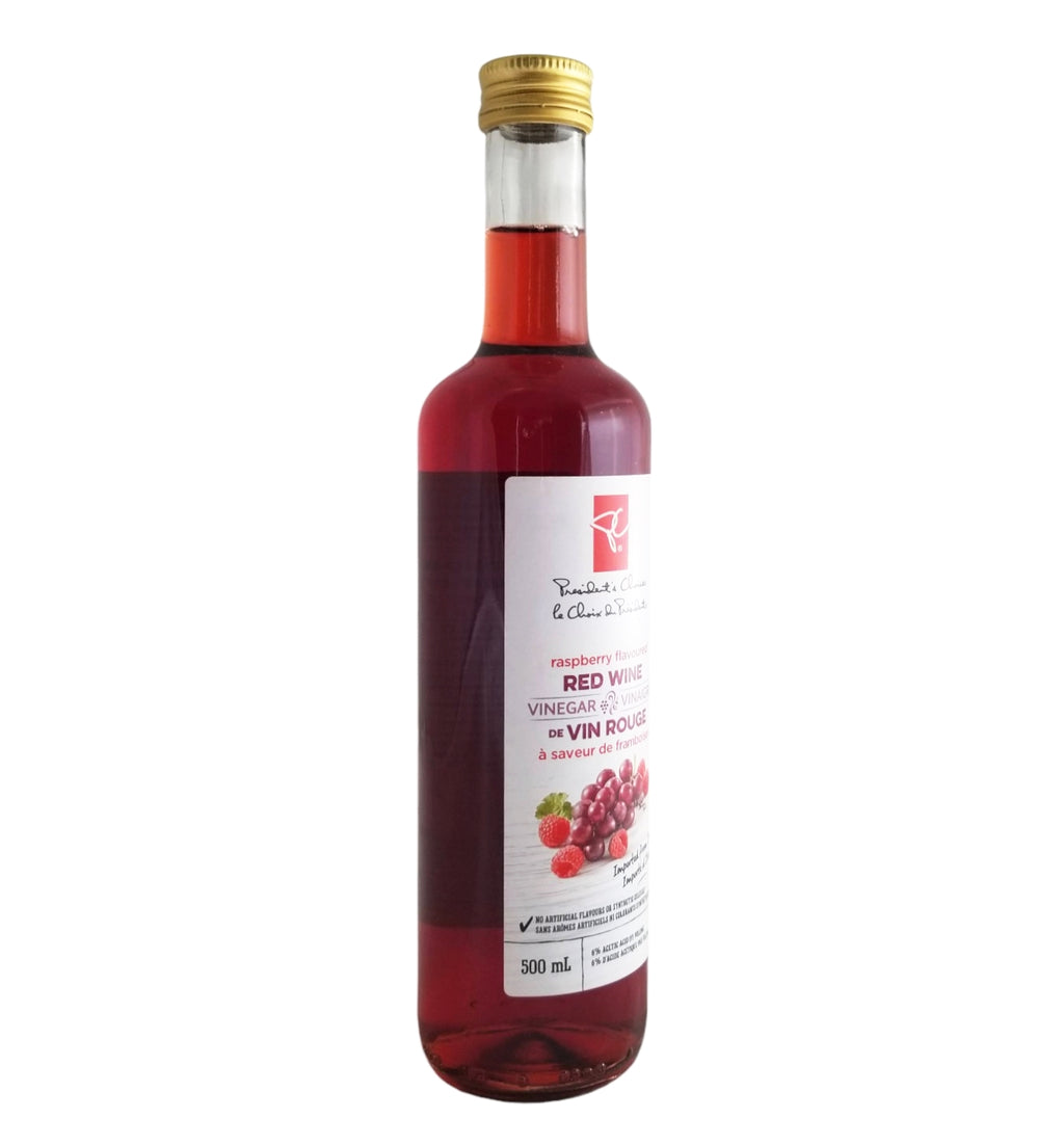 President's Choice Raspberry Flavored Red Wine Vinegar Side of Bottle