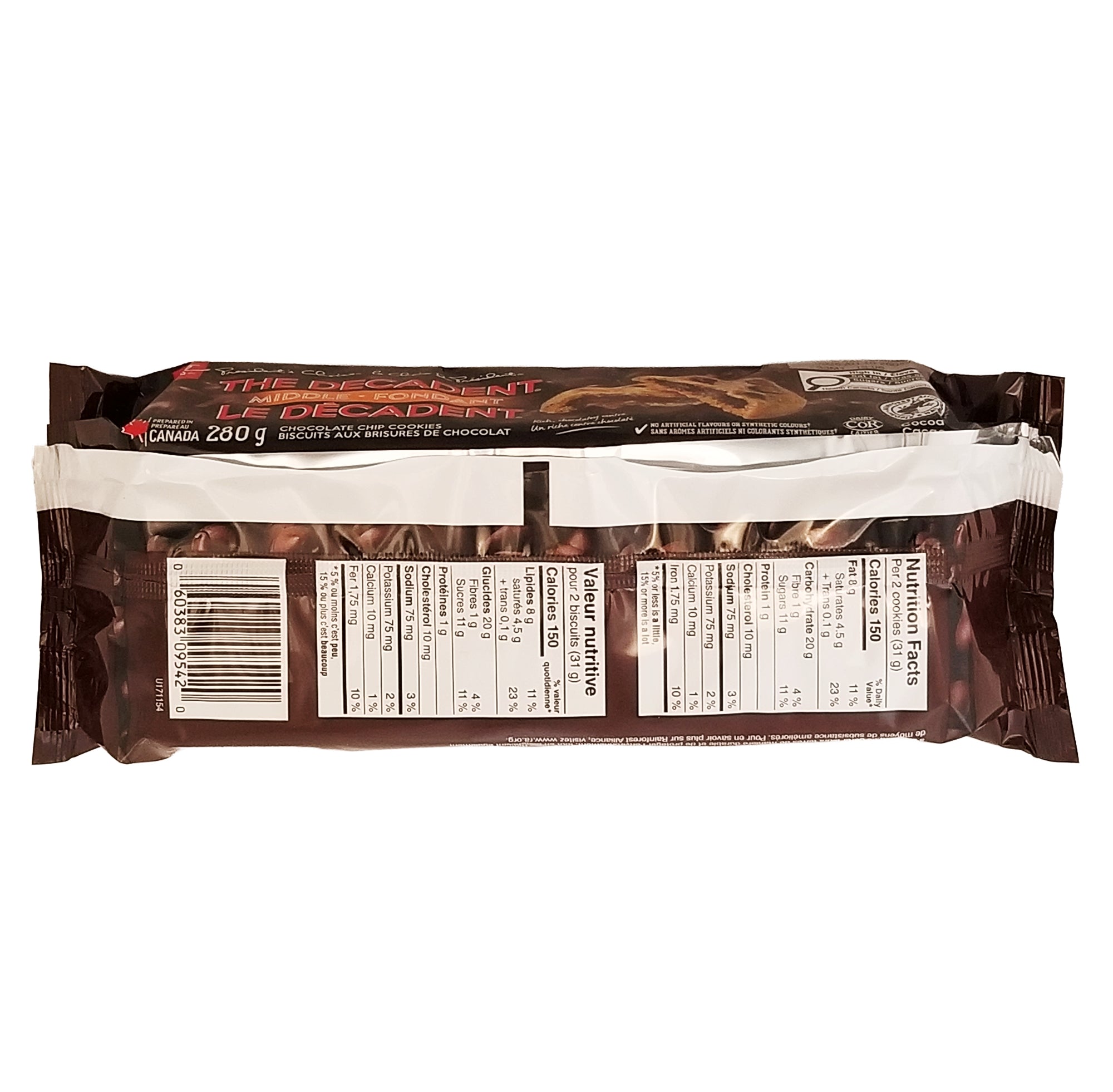 PC The Decadent Chocolate Chip Cookie Middle 280g – bottom of box with barcode