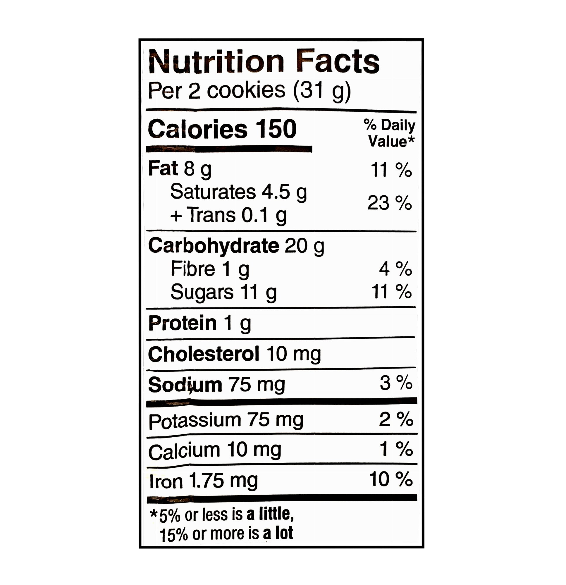 PC The Decadent Chocolate Chip Cookie Middle 280g – nutrition facts panel