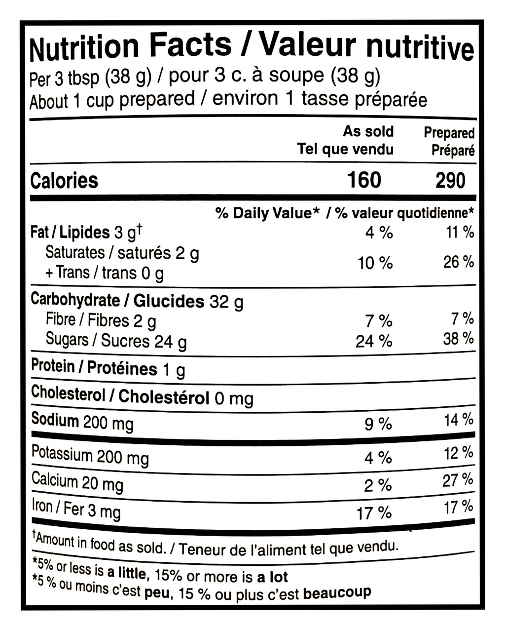 Nutrition facts label for President's Choice Hot Chocolate Mix, The Decadent Chocolate Chip Cookie Flavor with detailed calorie count and nutritional content.