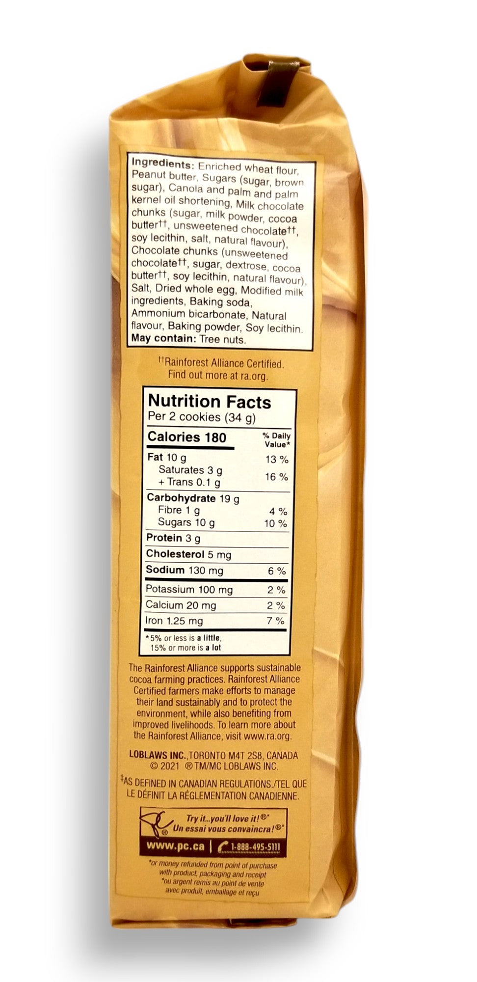 President's Choice The Decadent Peanut Butter Chocolate Chunk Cookie 300g/10.6 oz. - Left Side Of Package