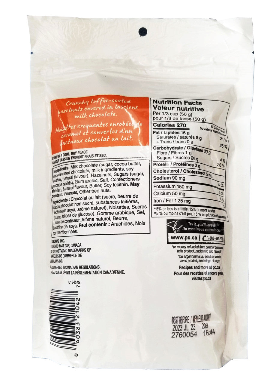 President's Choice Milk Chocolate Toffee Hazelnuts, 250g/8.75 oz. Bag {Imported from Canada}