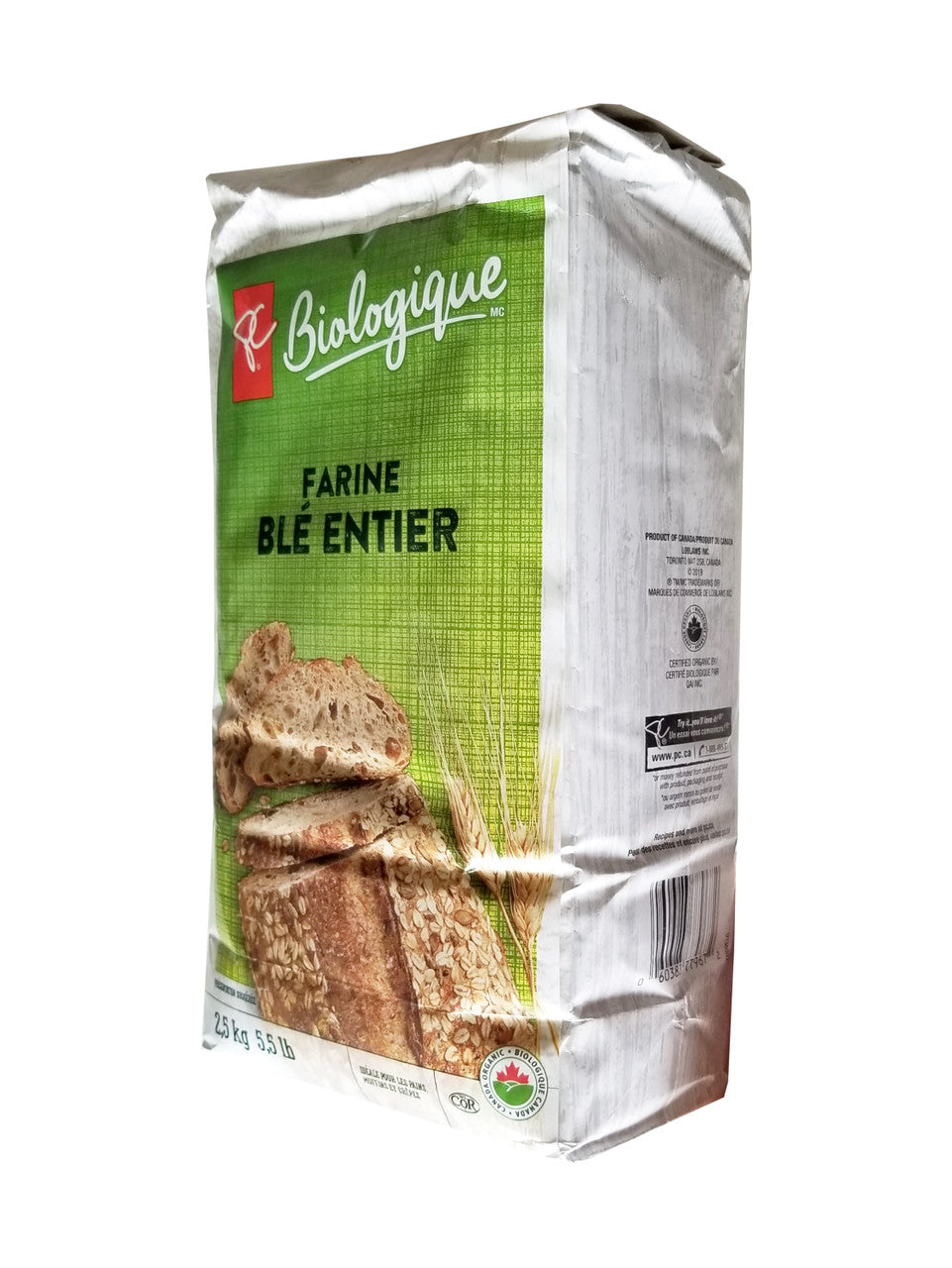 President's Choice Organics Whole Wheat Flour 2.5kg/5.5 lbs. Bag {Imported from Canada}