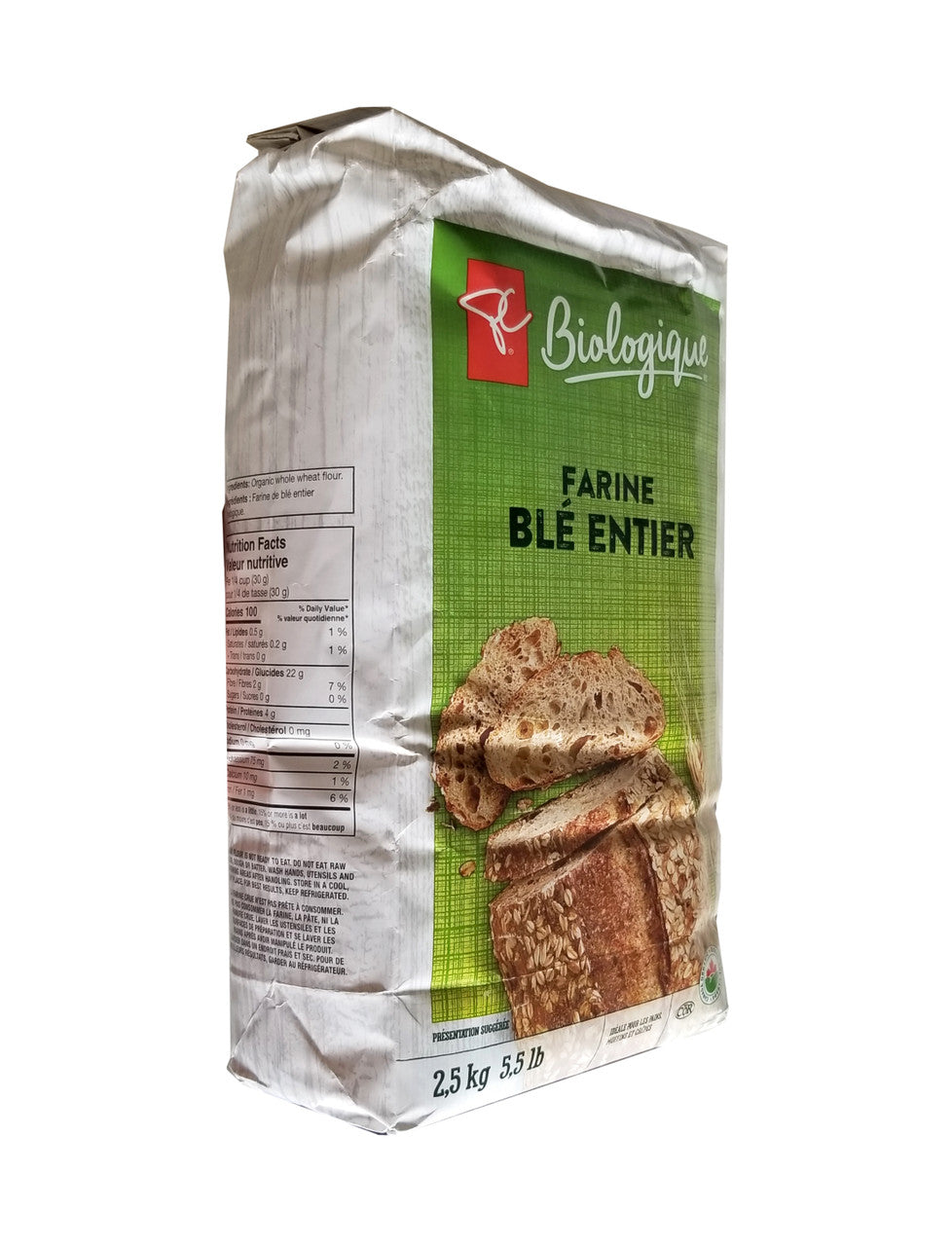 President's Choice Organics Whole Wheat Flour 2.5kg/5.5 lbs. Bag {Imported from Canada}