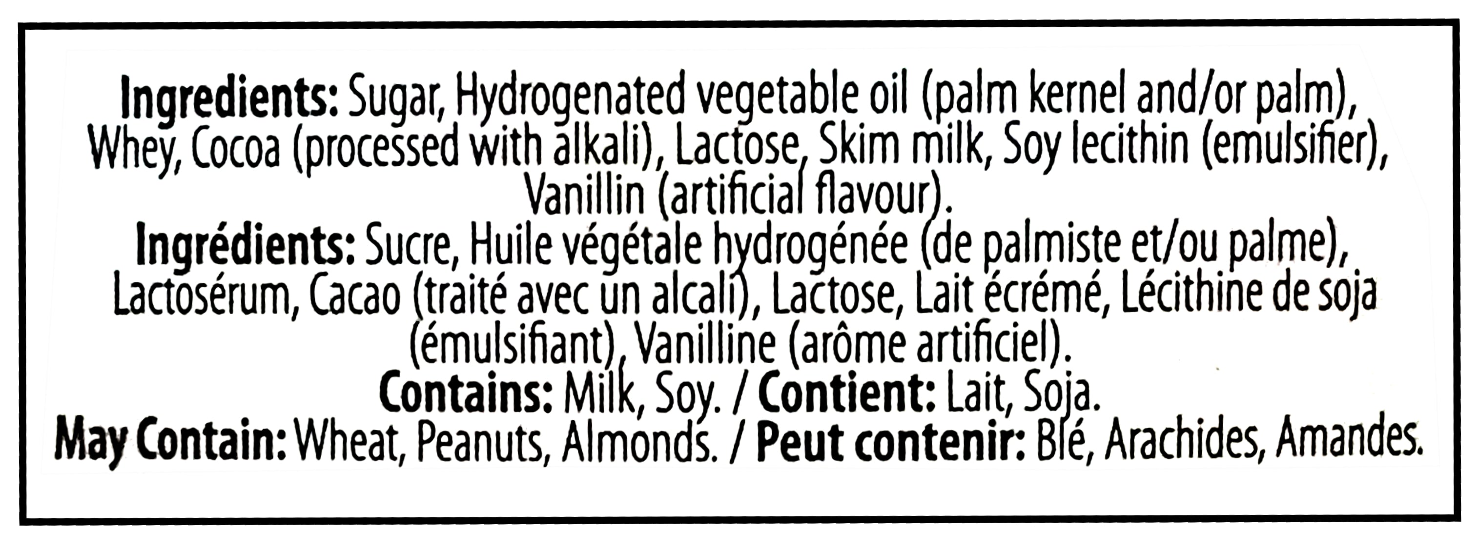 Palmer Valentine's Day Disney Princess Milk Chocolate Hearts, 150g/5.3 oz. - Ingredients Label