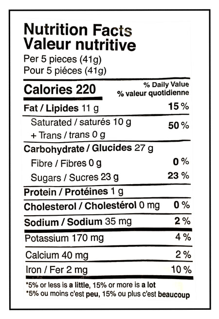 Palmer Coeurs Valentine's Day Double Crisp Milk Chocolate Hearts, 128g/4.5 oz. - Nutrition Facts Label