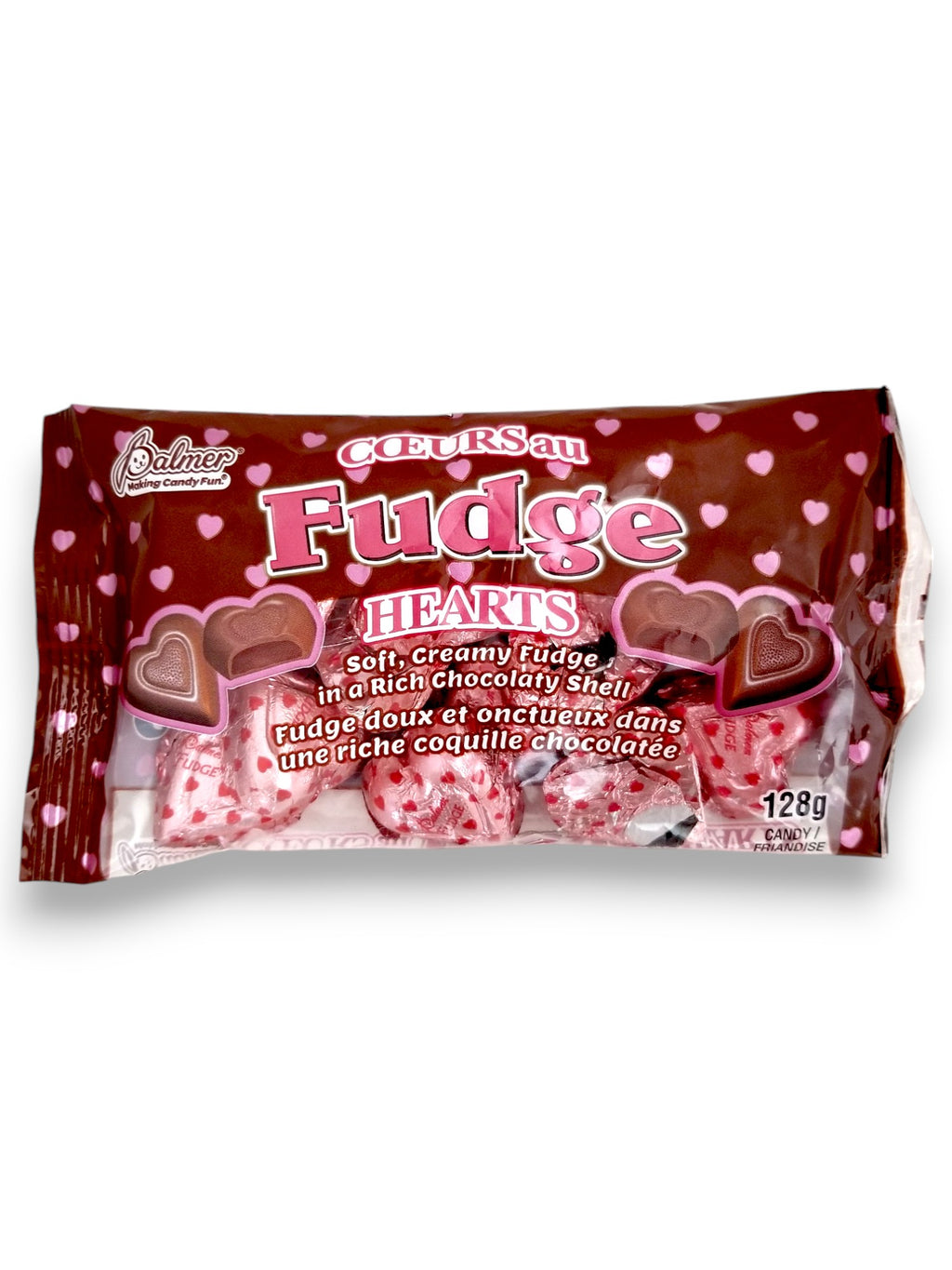 Palmer Coeurs Valentine's Day Fudge Milk Chocolate Hearts, 128g/4.5 oz. - Front Of Bag